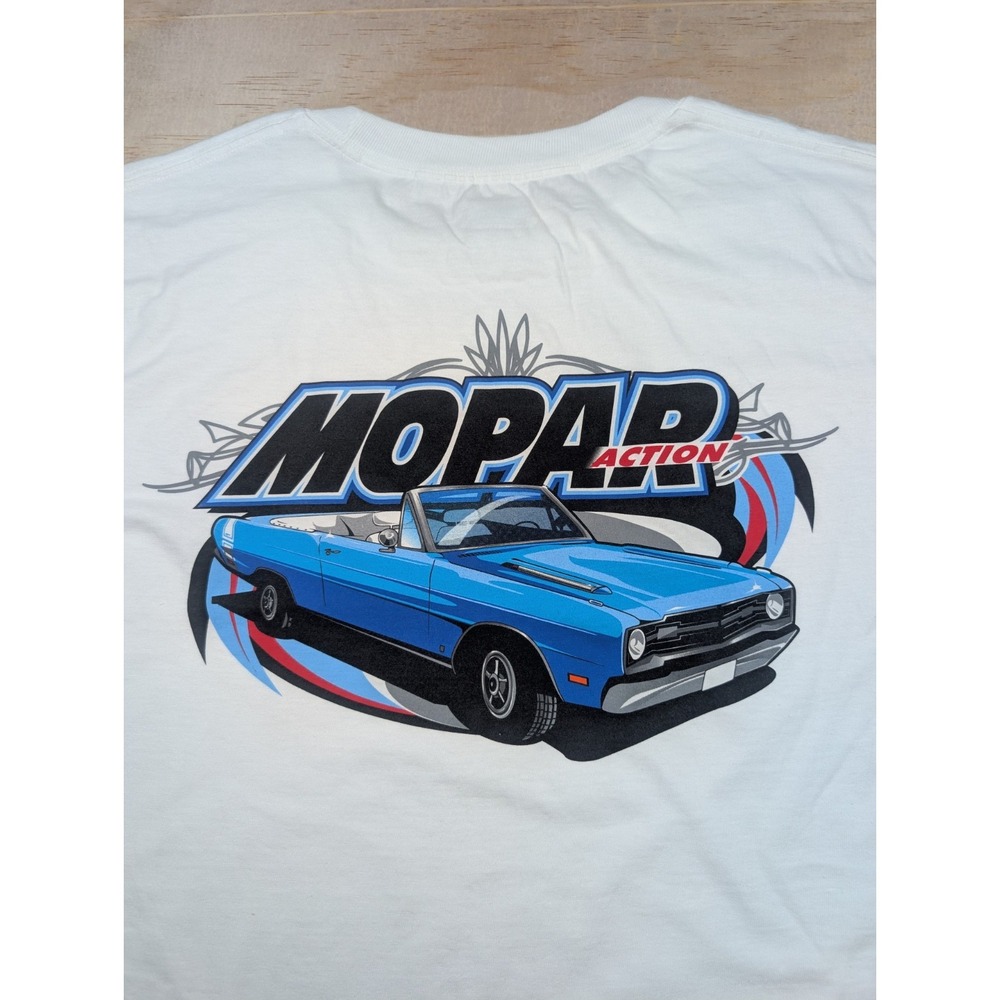 Double Sided Mopar Action Graphic Car T Shirt Unisex XL White Hanes Beefy T